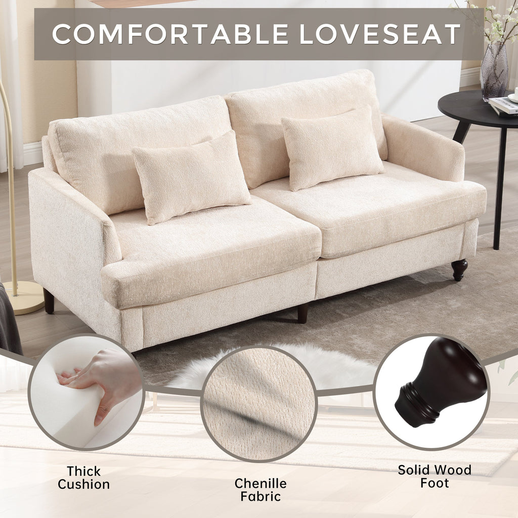 Mid Century Modern Chenille Fabric Loveseat Sofa