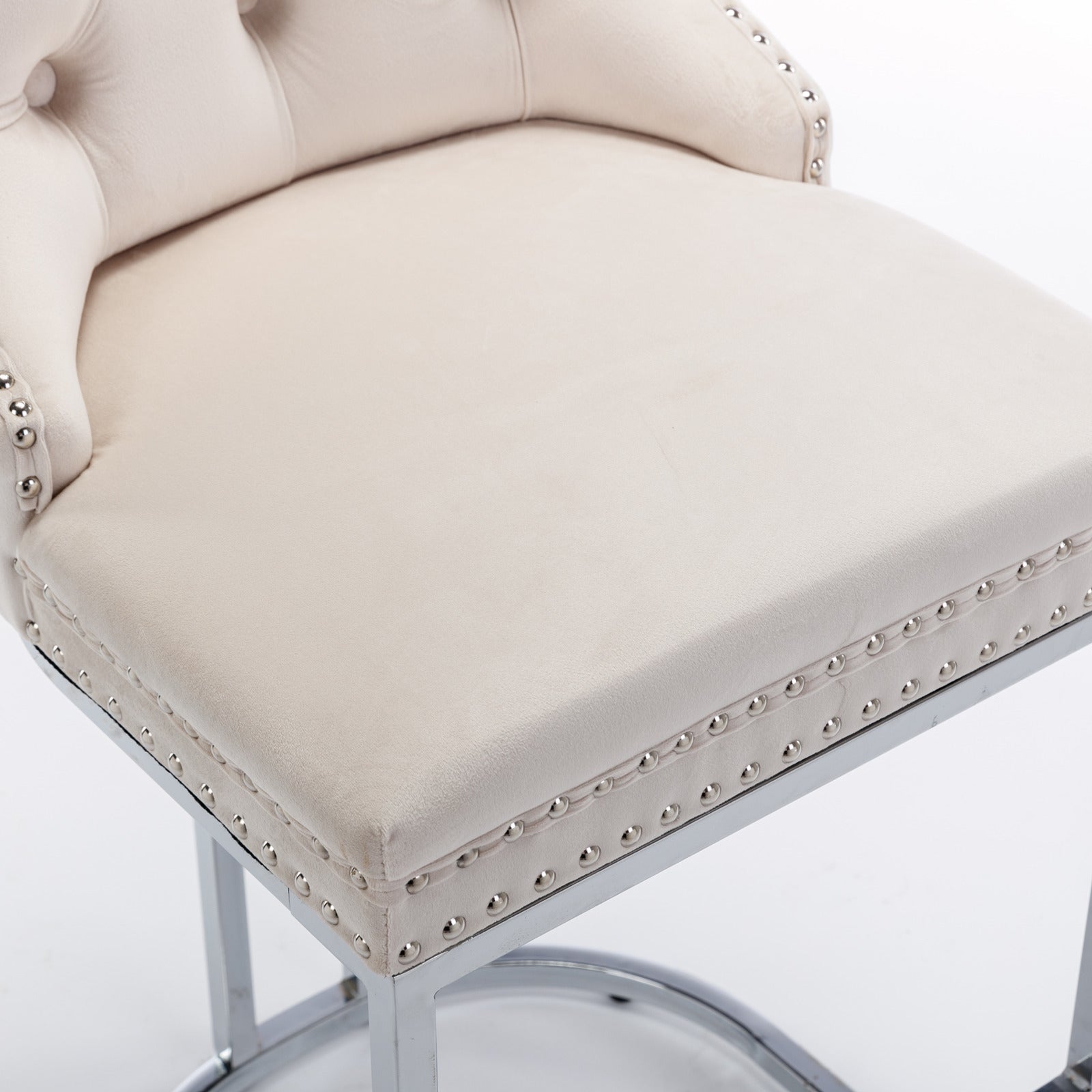Luxury Elegant Nailhead Trim Tufted Velvet Bar Stools (Set of 2)