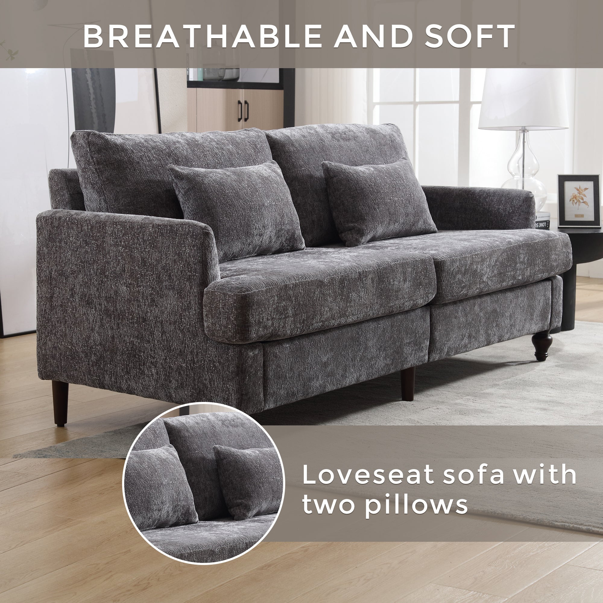 Mid Century Modern Chenille Fabric Loveseat Sofa