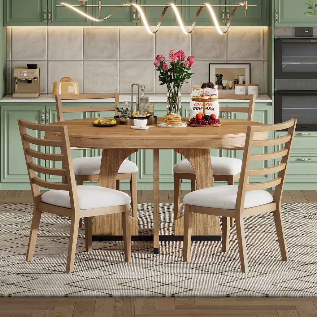 5-Piece Retro Extendable Dining Table Set with 16" Removable Leaf