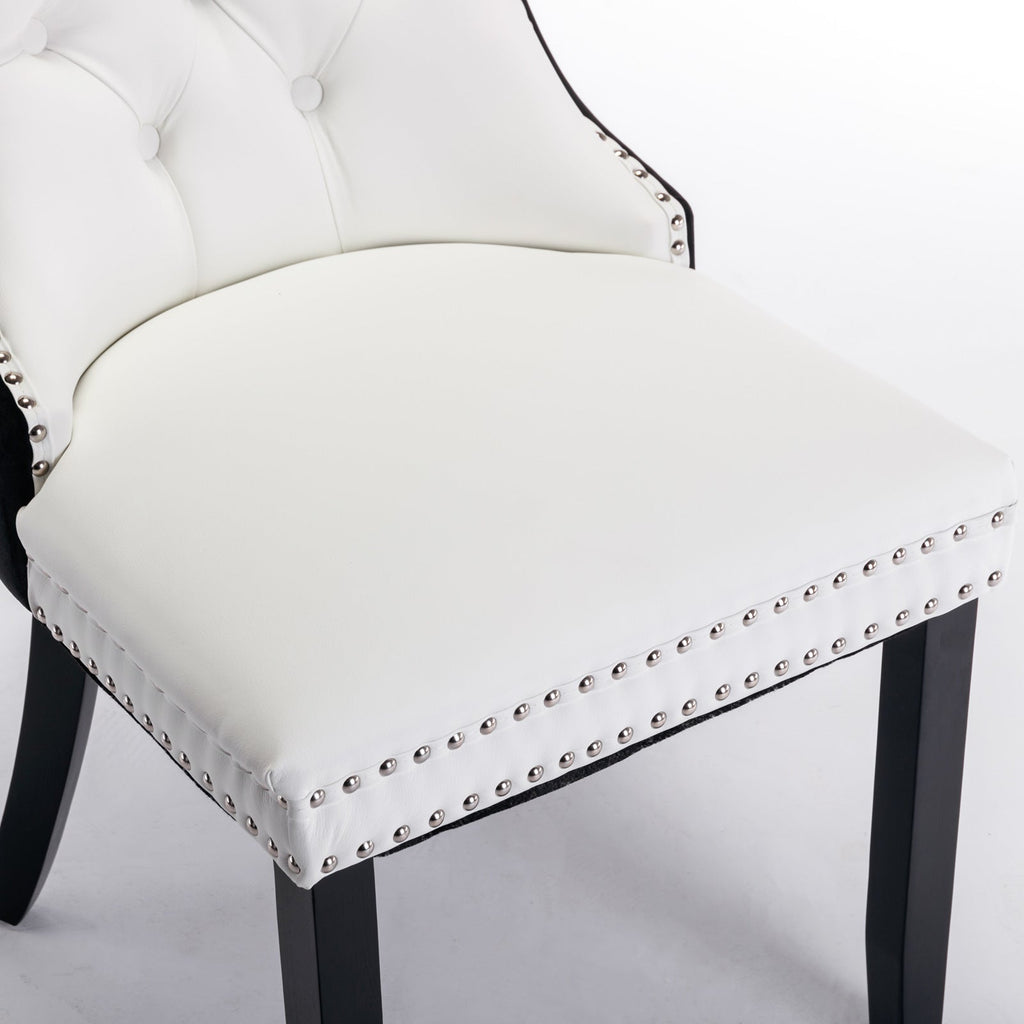 Tufted Solid Wood PU Upholstered Dining Chair with Wood Legs (Set of 2)