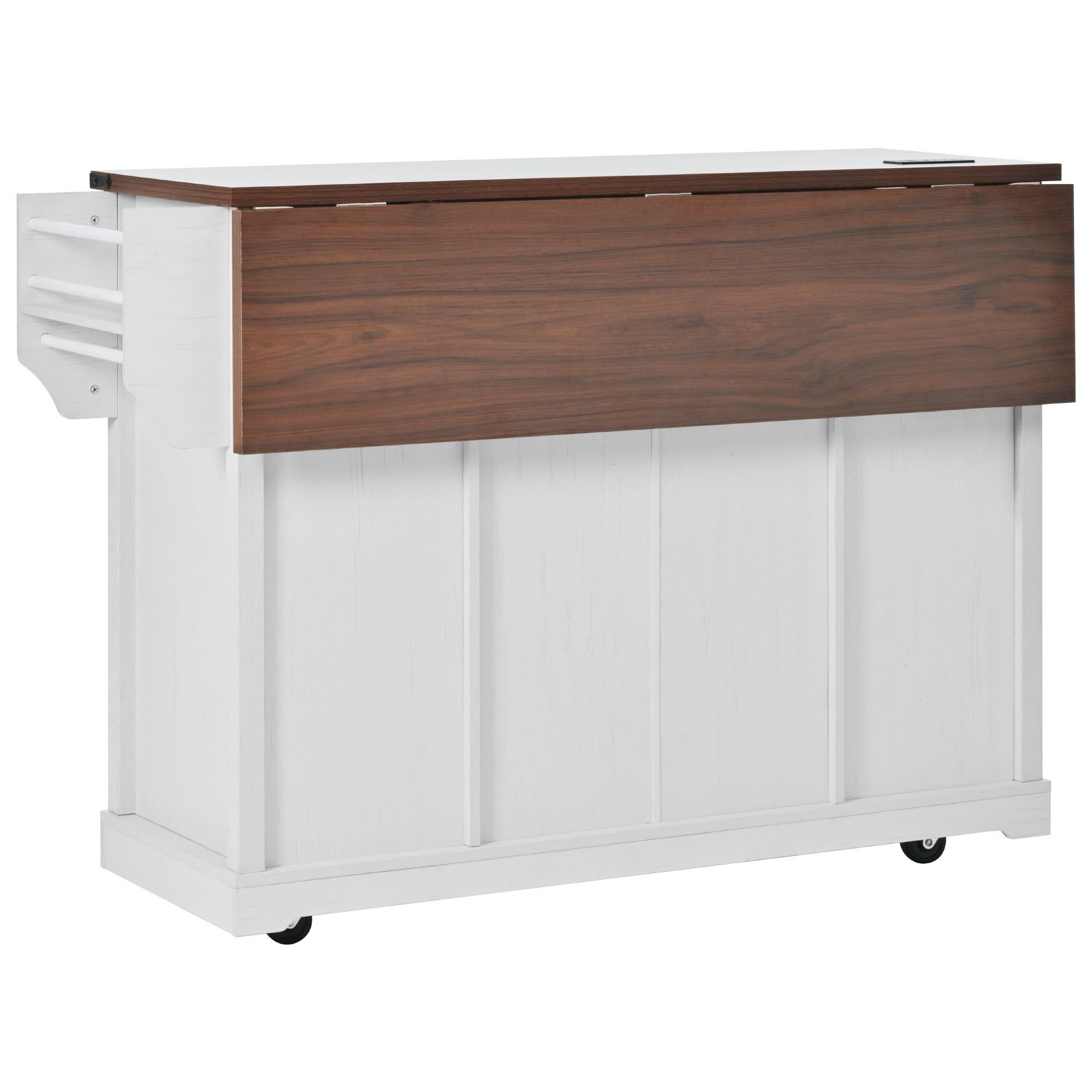 58“ Farmhouse Kitchen Island with Storage Sliding Barn Door Metal Grid Side Door