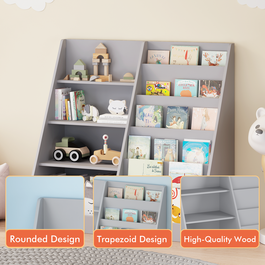 Multifunctional 4 Tier Wooden Kids Book Shelf with  Bookcase Display Stand