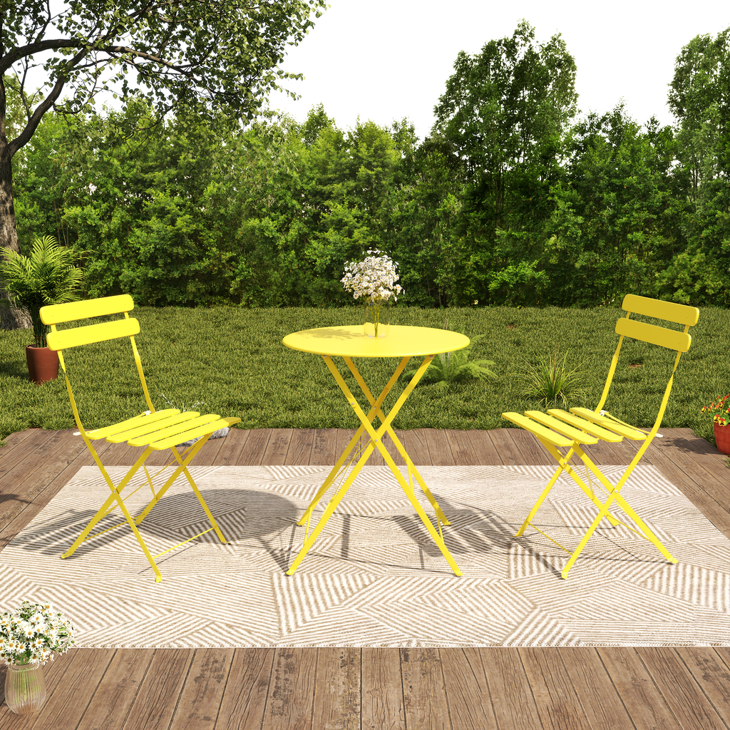 Yellow Bistro Table and 2 Chairs Foldable Outdoor Indoor Patio Coffee Set