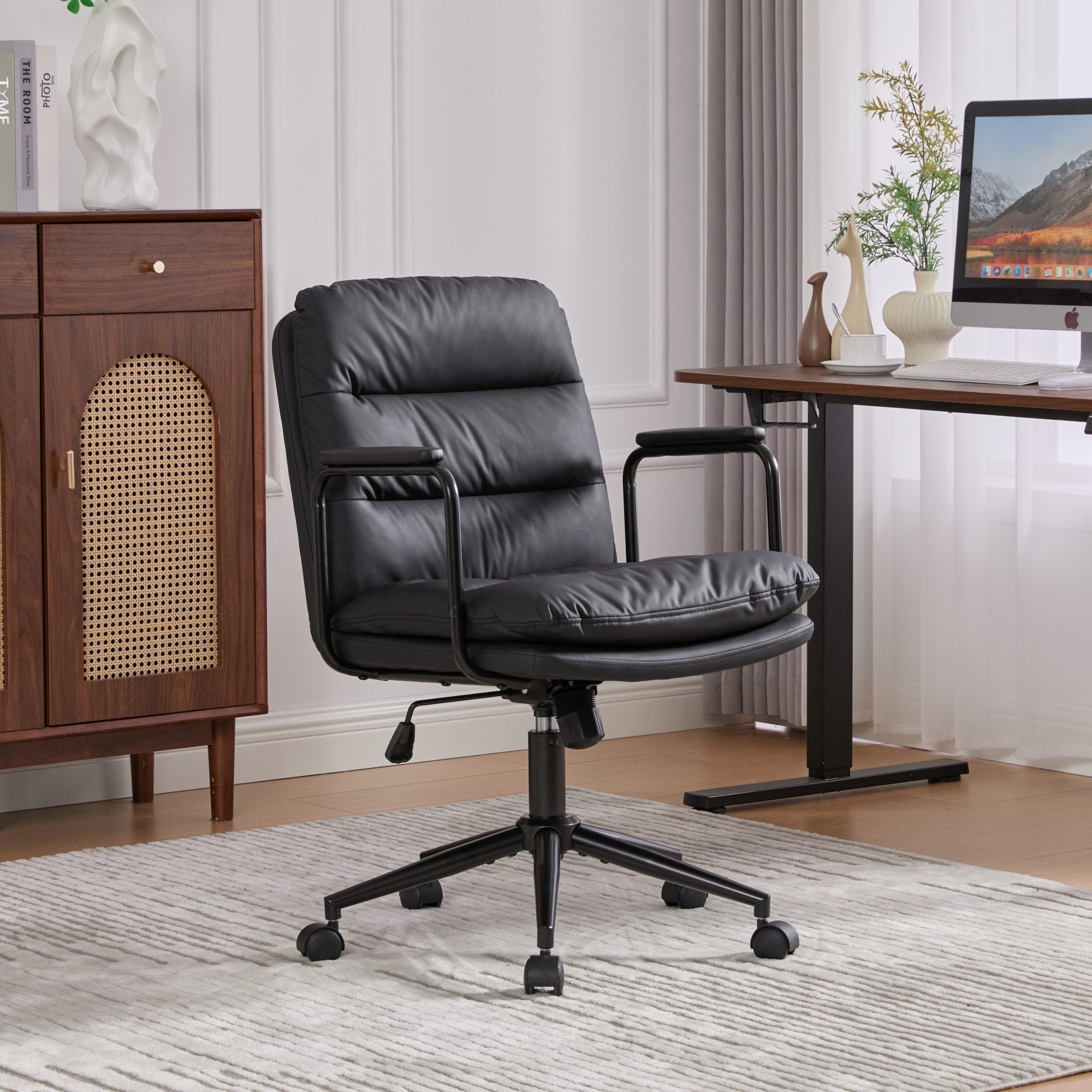 Mid Back Home Office Ergonomic PU Leather Computer Rolling Swivel Chair