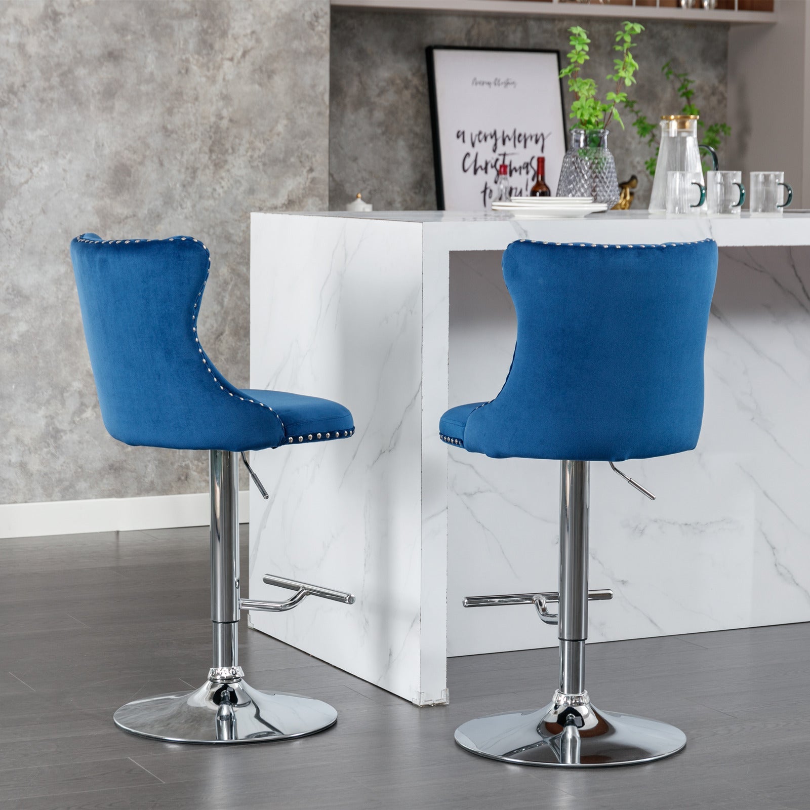 25-33 Inch Modern Velvet Swivel Barstools (Set of 2)