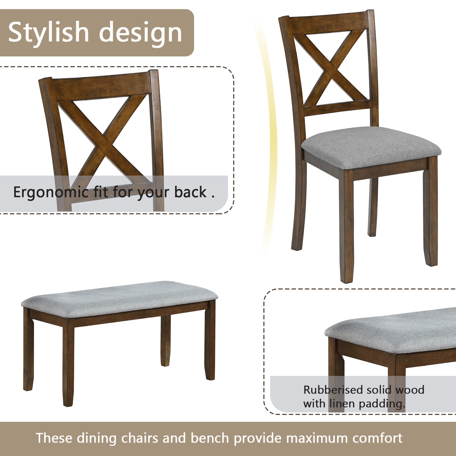 Rectangular Wooden Dining Table (Set for 6)