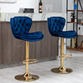 Velvet Bar Stools Set of 2 - Gold Base Adjustable Swivel Counter