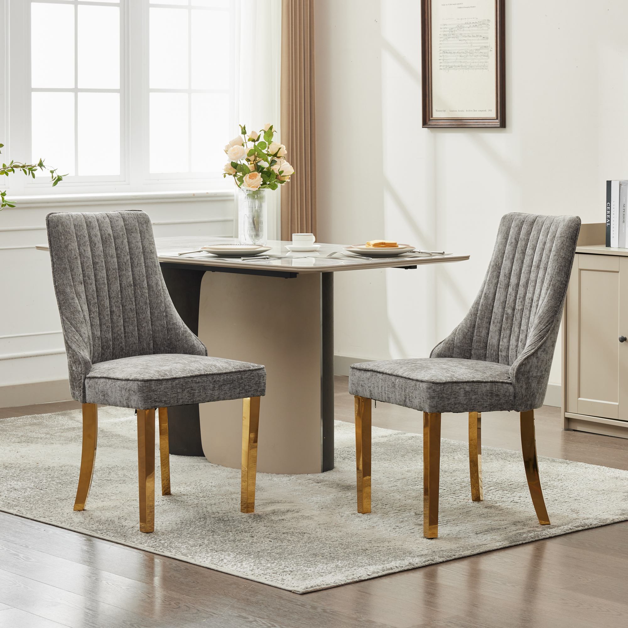 Rayon Cloth Flocking Chenille Dining Chairs (Set of 2 )