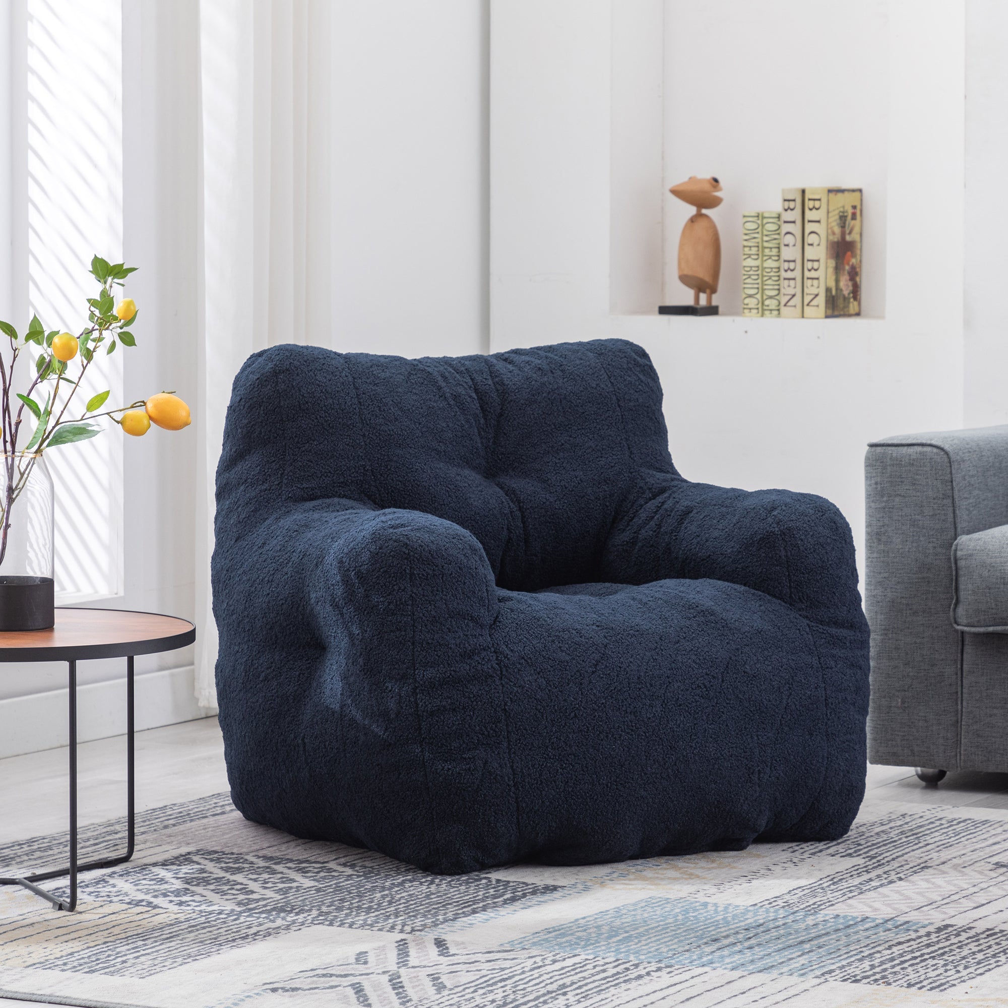 Teddy Fabric Tufted Foam Bean Bag Chair with Memory Sponge
