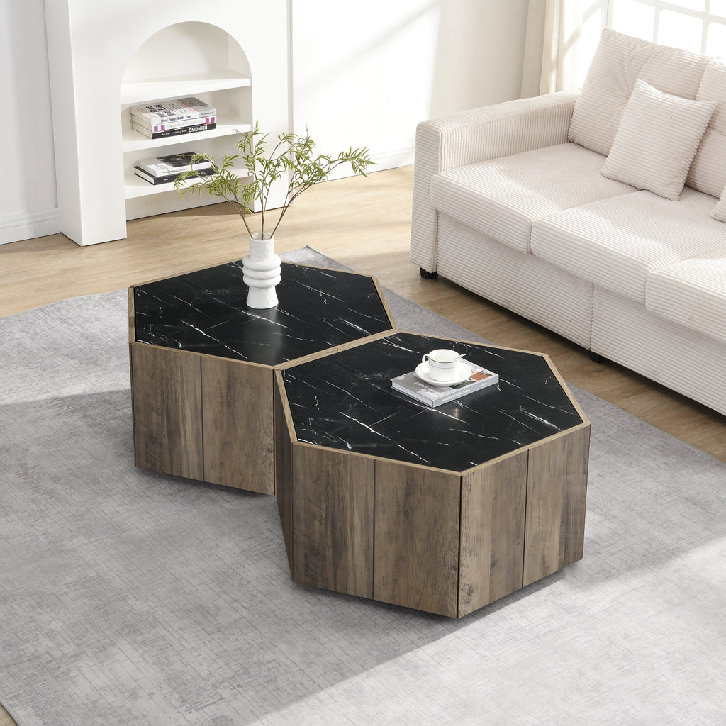 Hexagonal Rustic Retro Wood Coffee Table