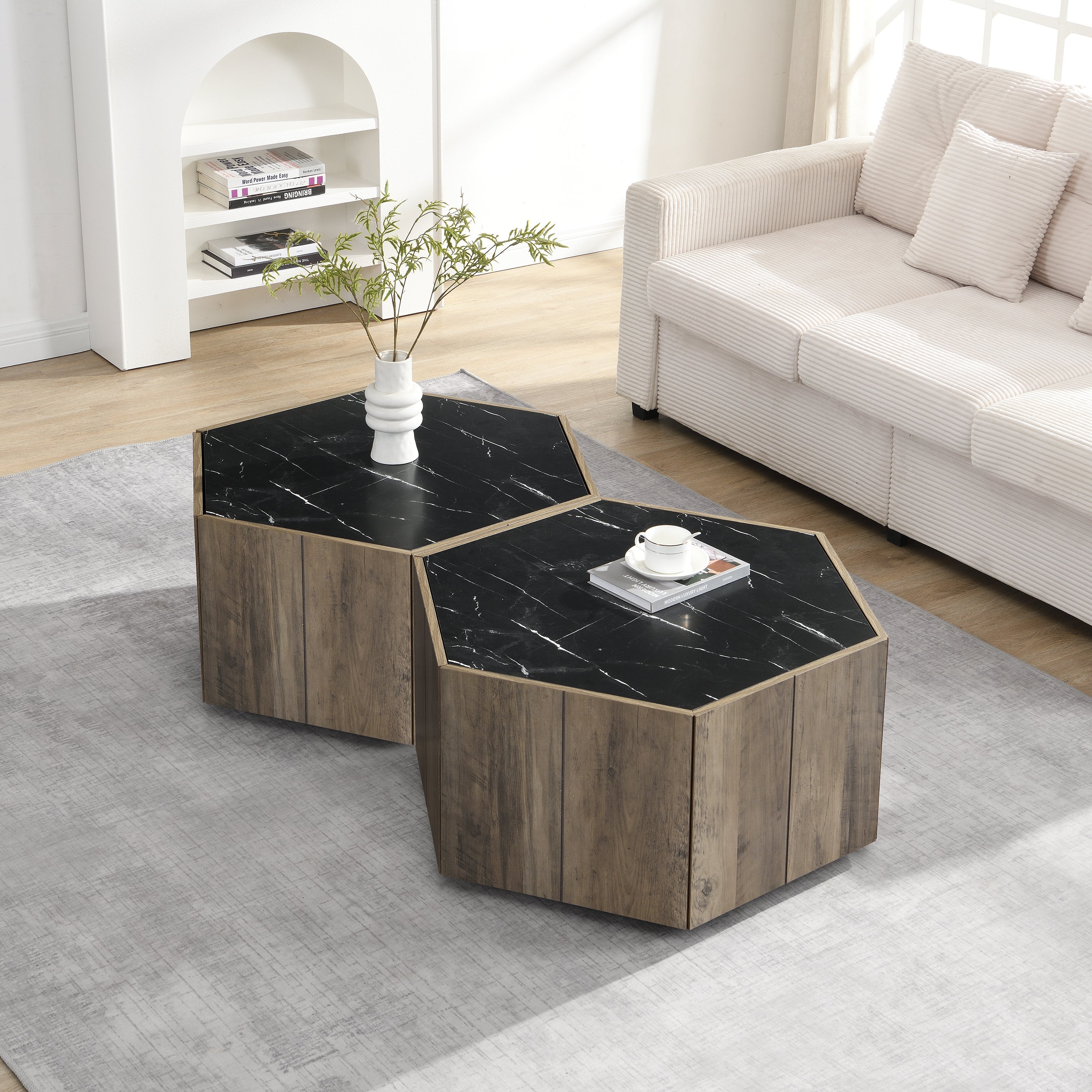 Hexagonal Rustic Retro Wood Coffee Table