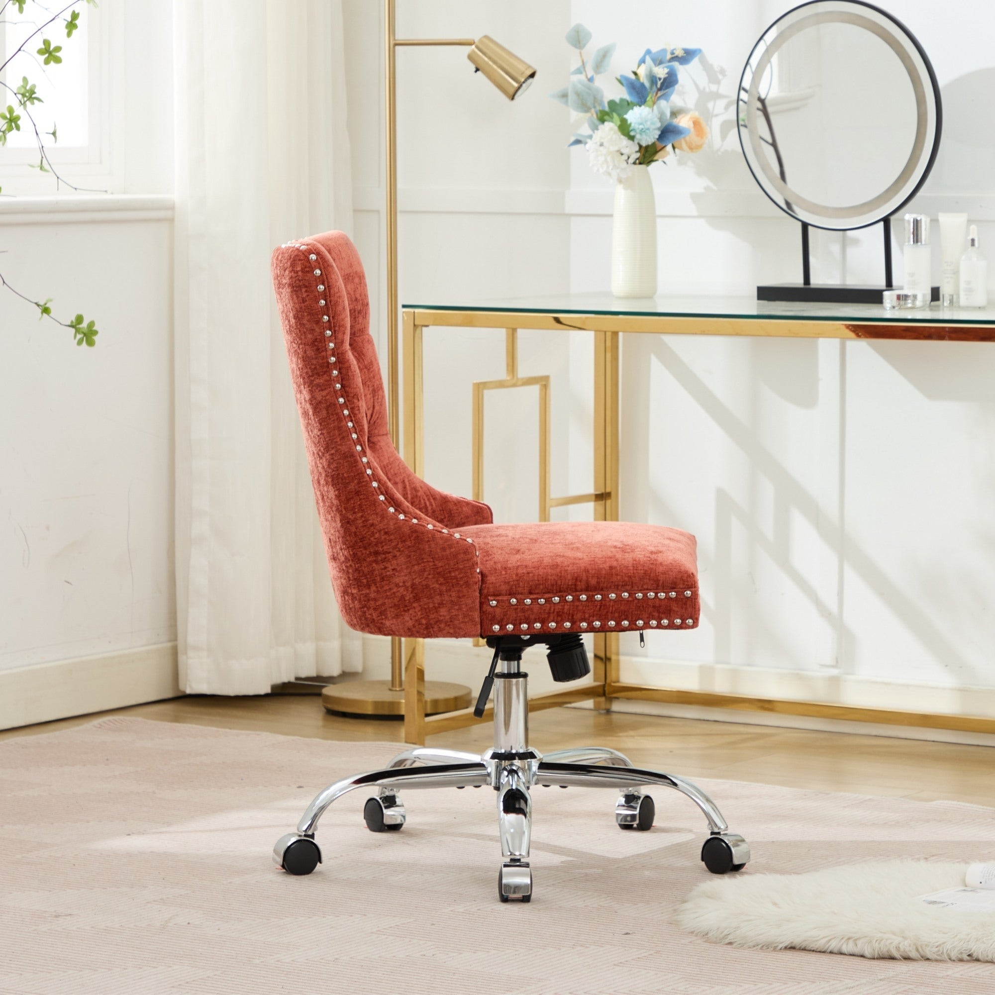 Modern Chenille Upholstered Tufted Button Home Office Chair