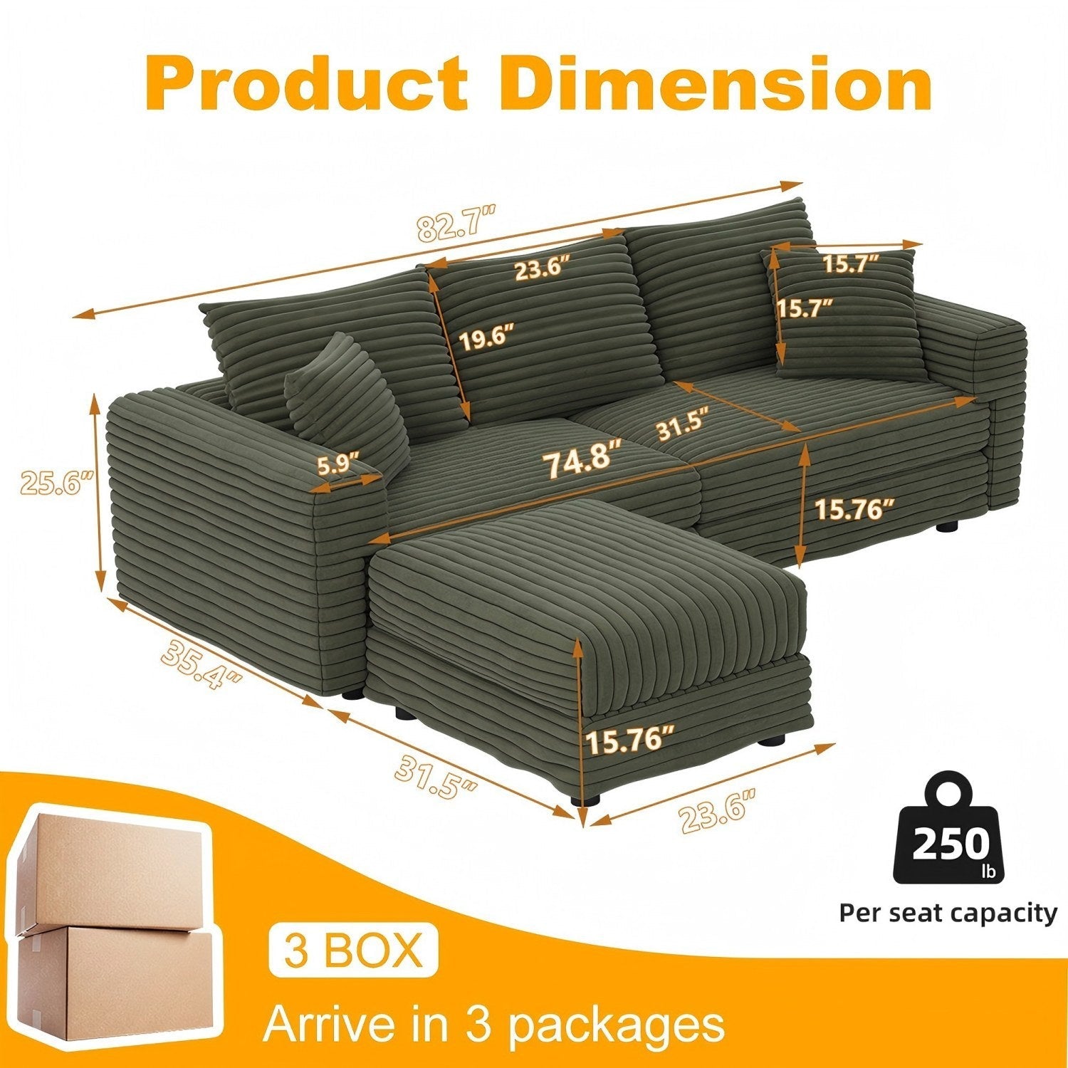 82.7' Modern Comfy Cloud Couch Sofa with Soft Pillows + Ottomans Option