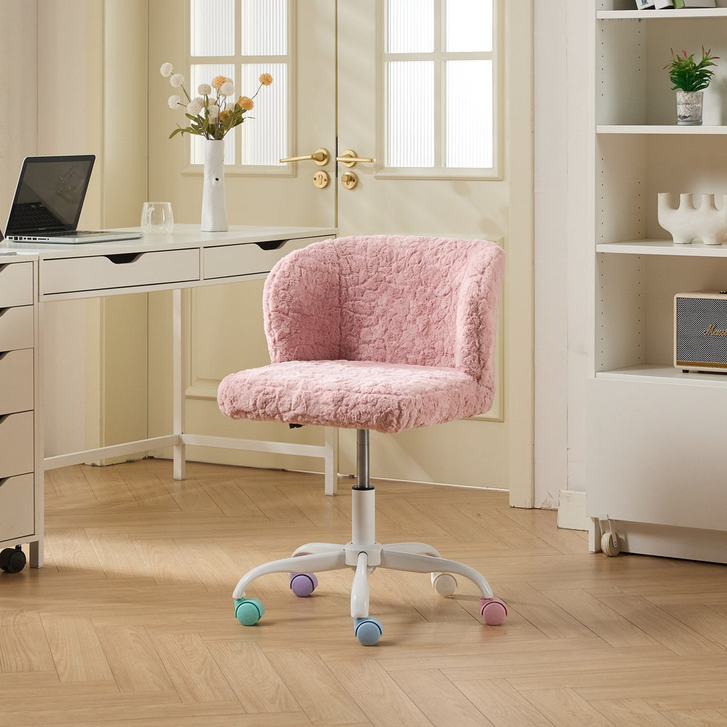 Artificial Rabbit Hair Adjustable Office Chair with Metal Base
