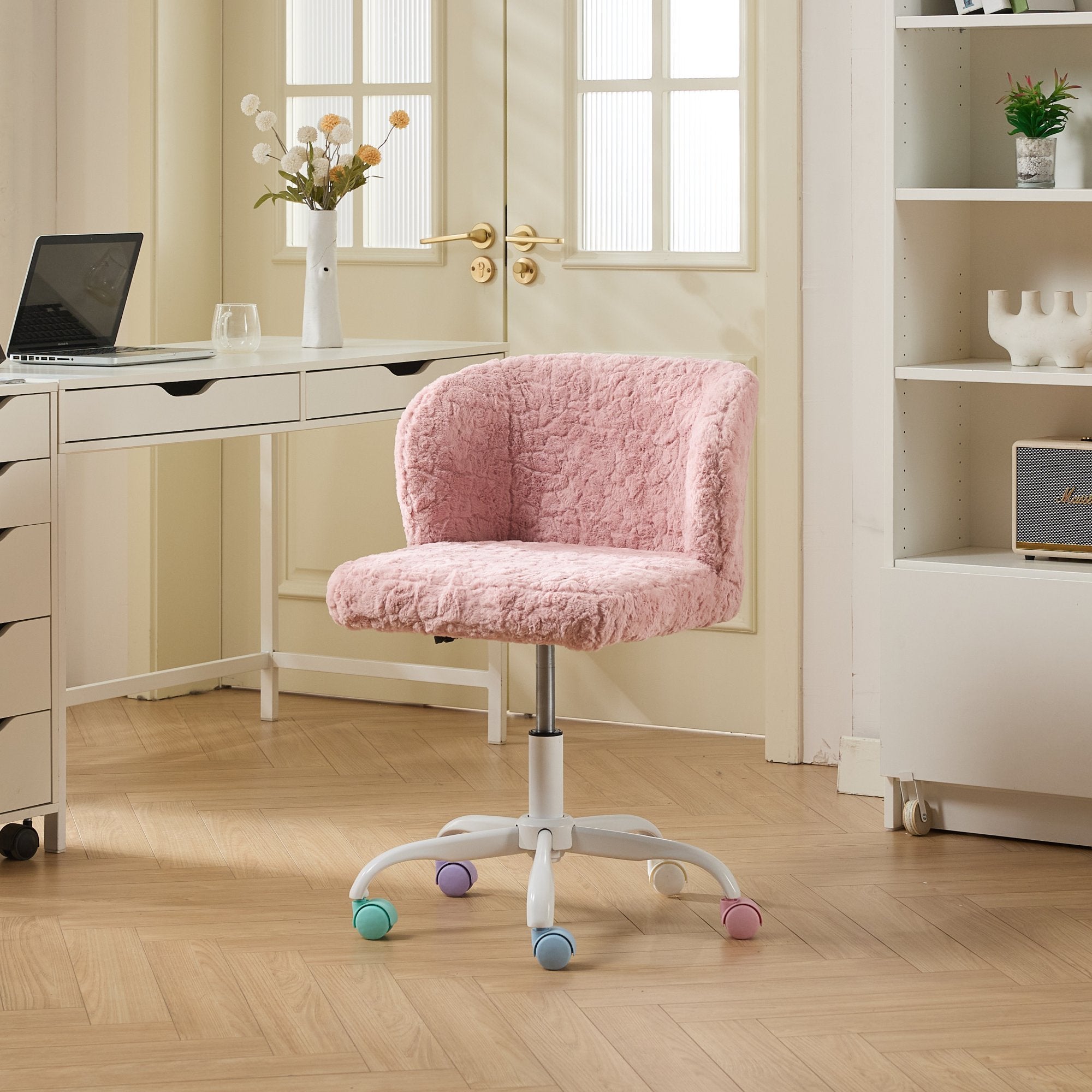 Artificial Rabbit Hair Adjustable Office Chair with Metal Base