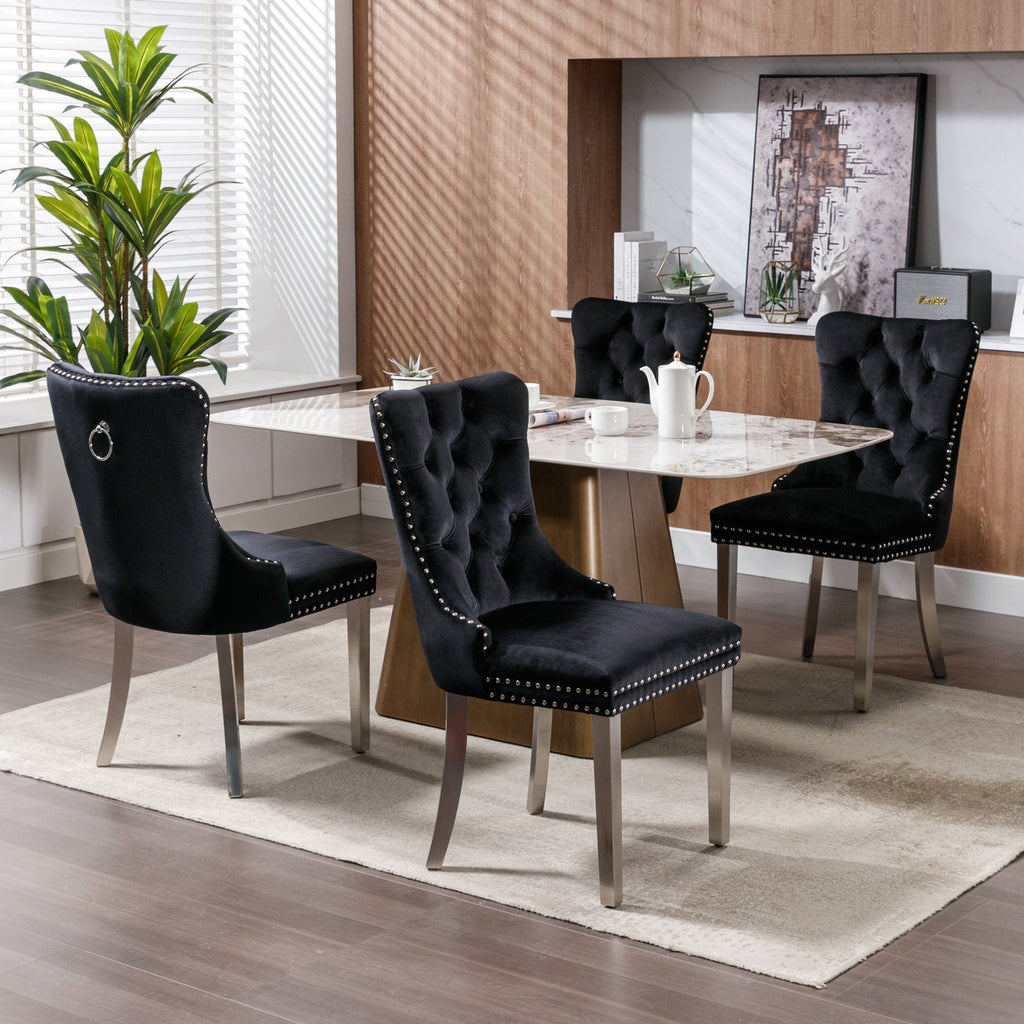 Modern High-end Tufted Solid Wood Velvet Dining Chairs (Set of 2)