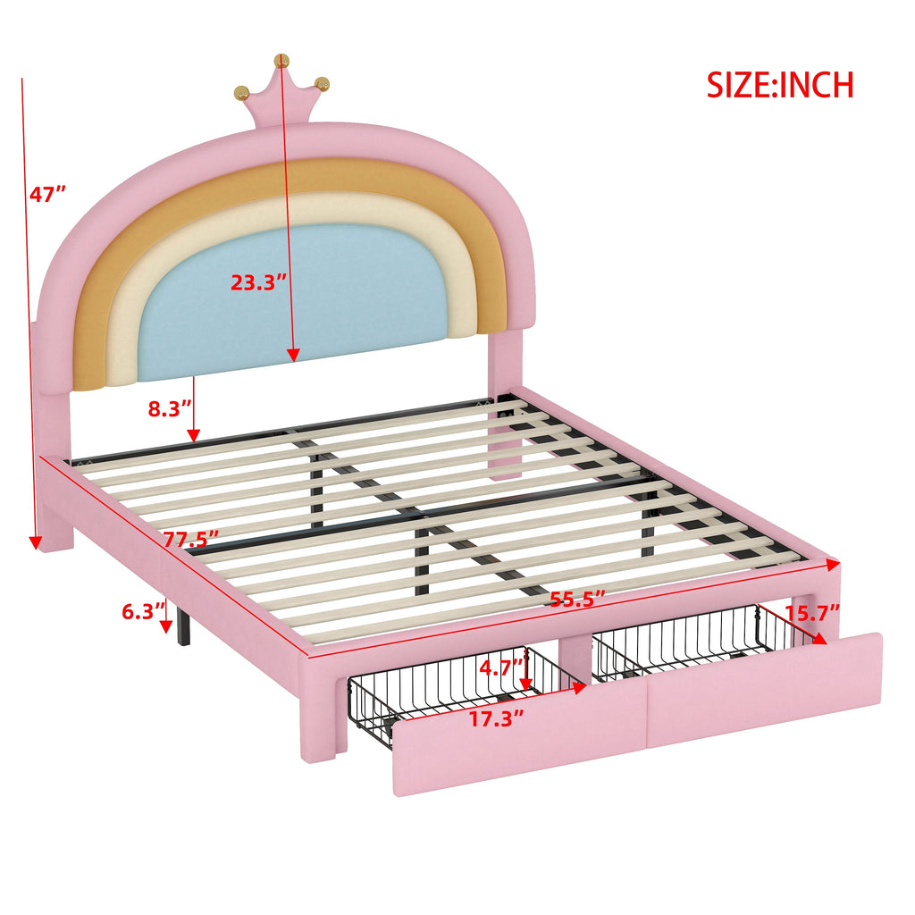 Twin/Full Size Rainbow Princess Platform Bed