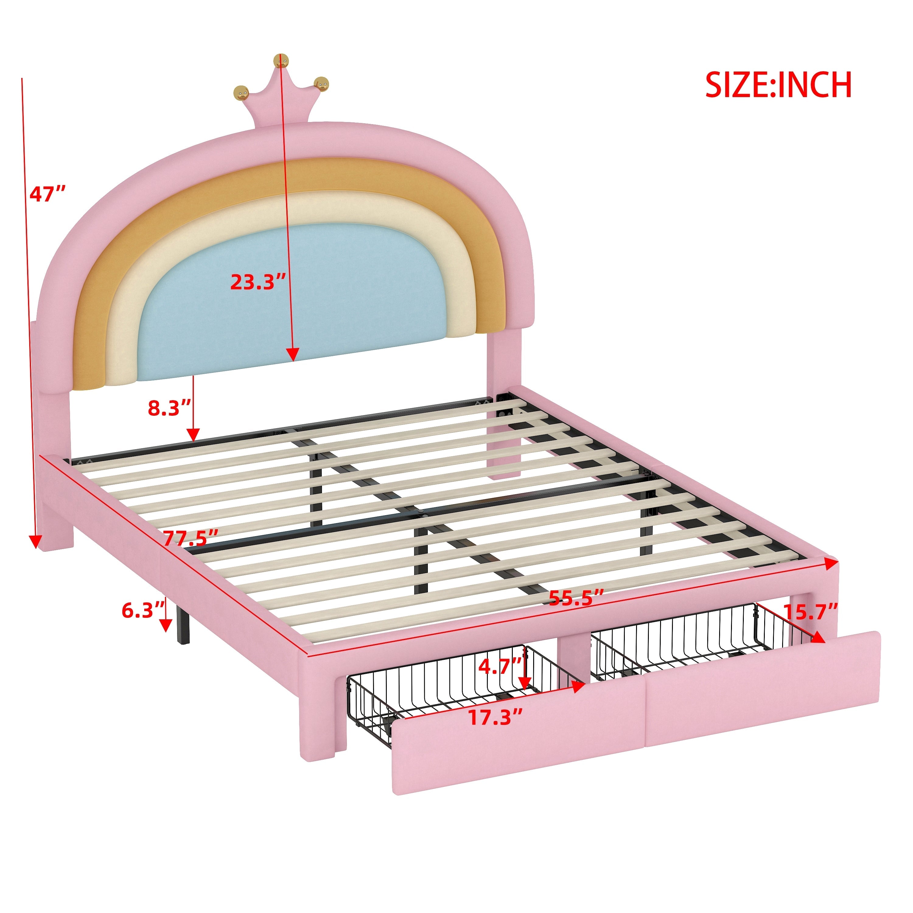 Twin/Full Size Rainbow Princess Platform Bed