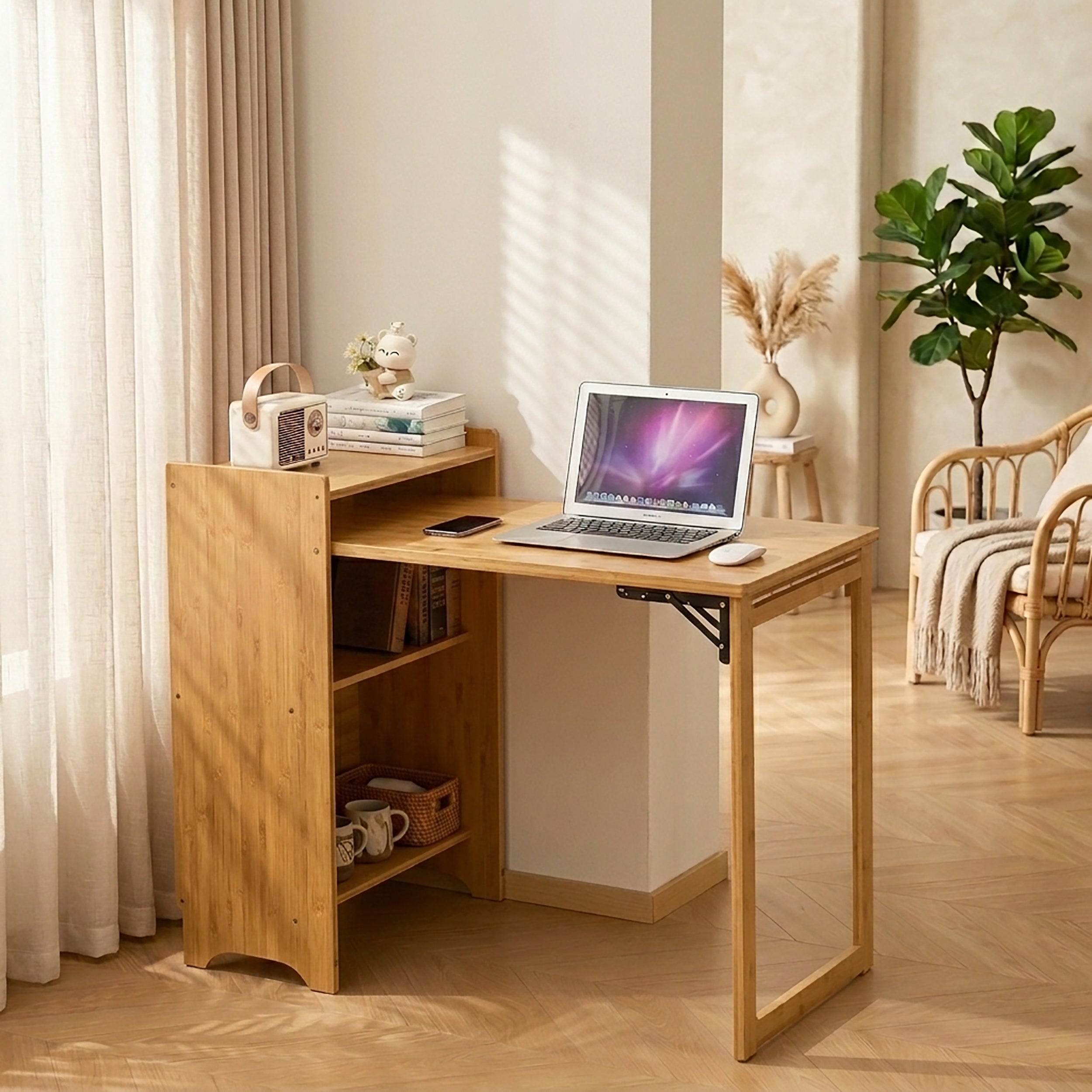 Mid Century Home Office Foldable Table for Small Space