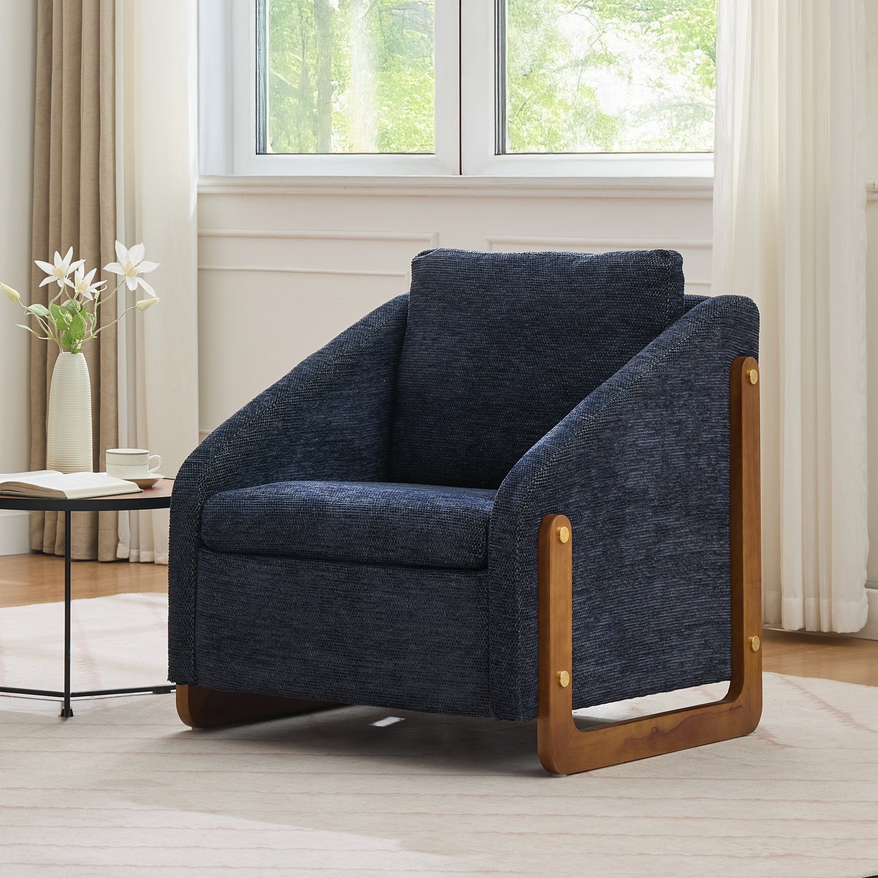 Modern Upholstered Armchair with Wooden Side Frame
