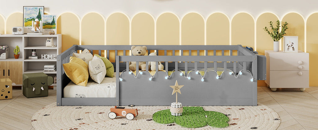 Twin/Full Montessori Floor Kids Bed Frame with High Rails