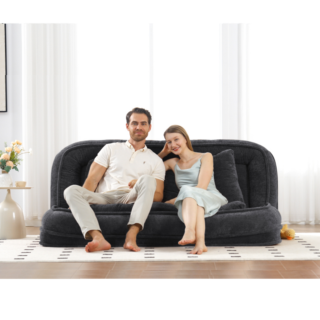 2-in-1 Extra Large Chenille Floor Couch Loveseat for Humans & Dogs