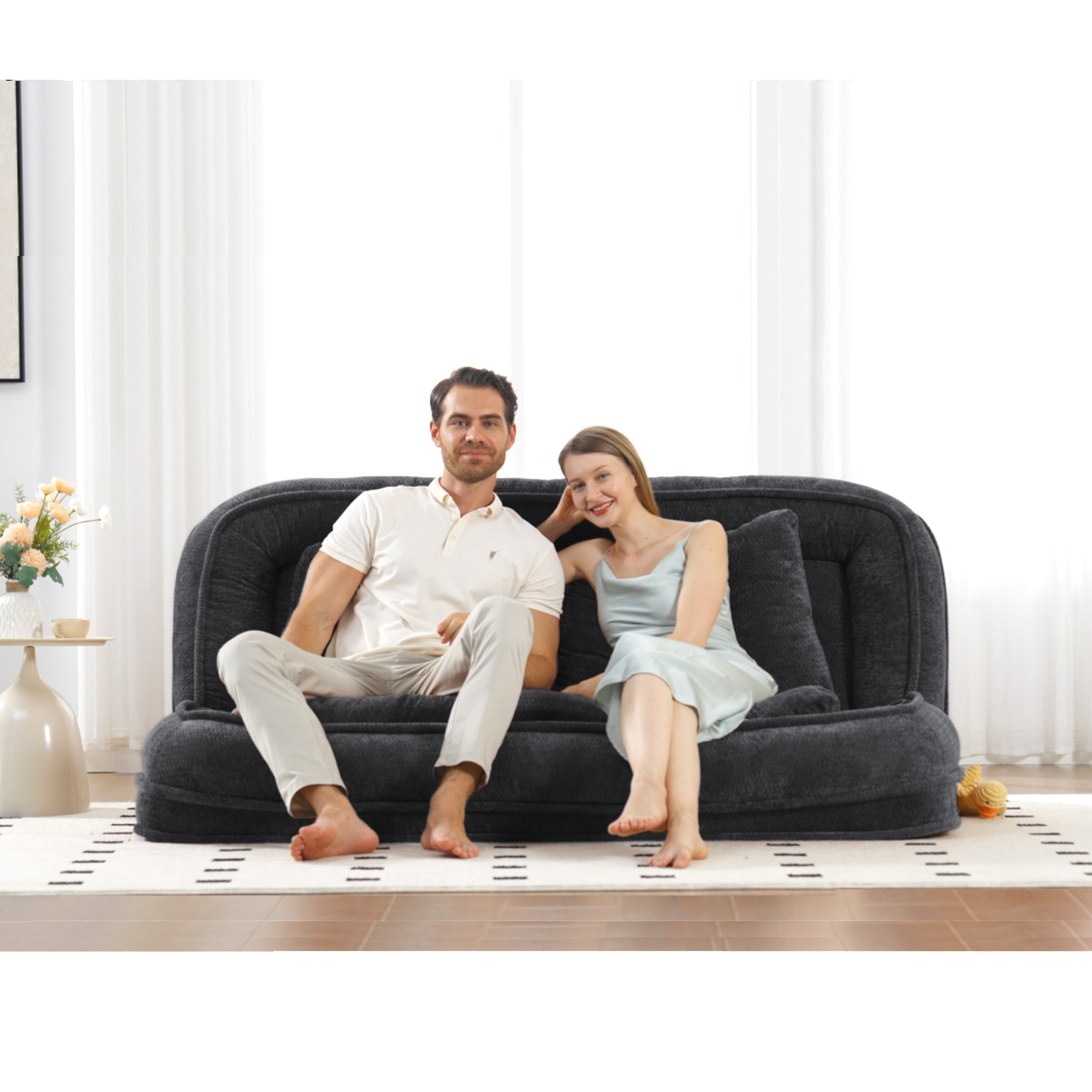 2-in-1 Extra Large Chenille Floor Couch Loveseat for Humans & Dogs