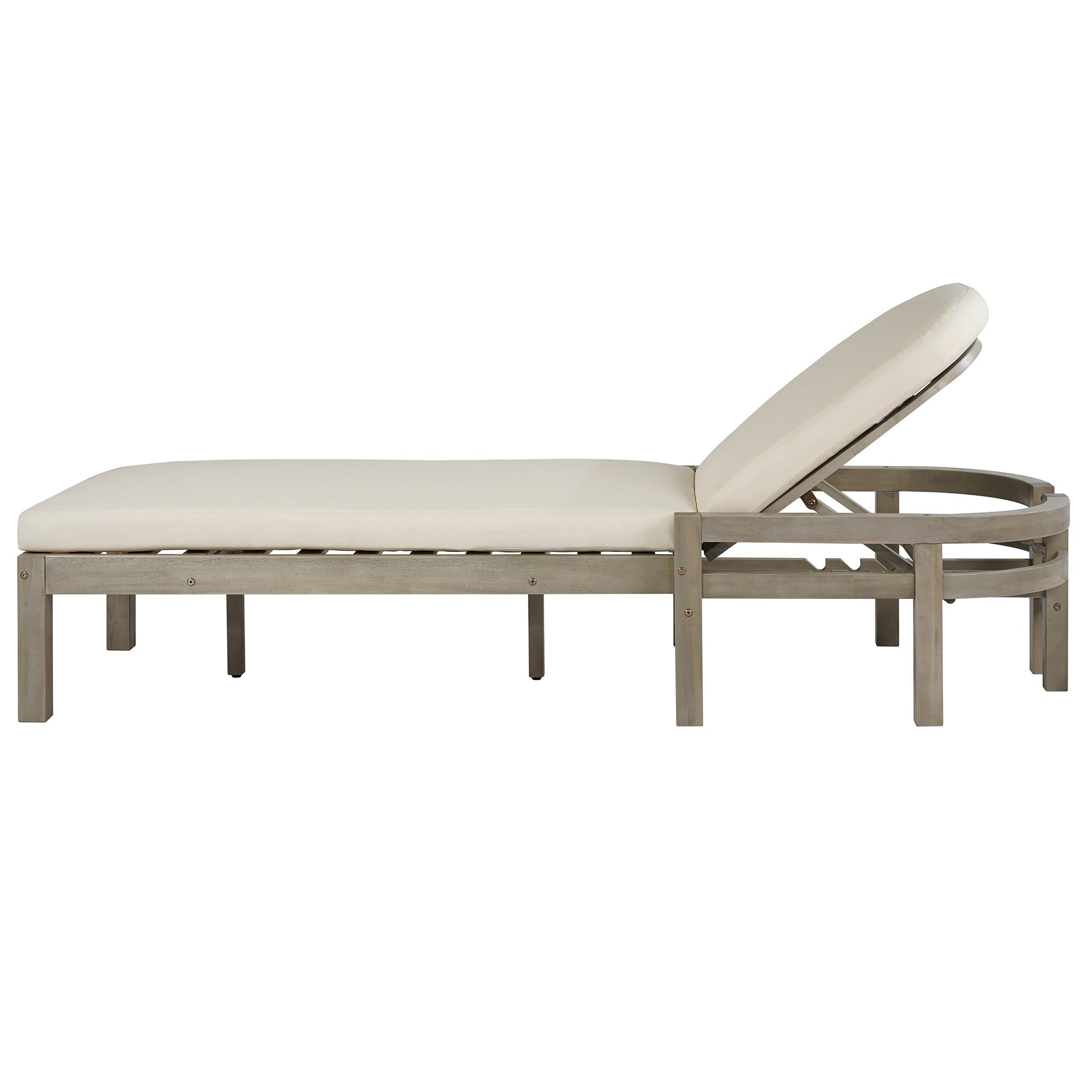Acacia Wood Chaise Lounge Chairs 5-Position Adjustable Backrest for Patio Poolside