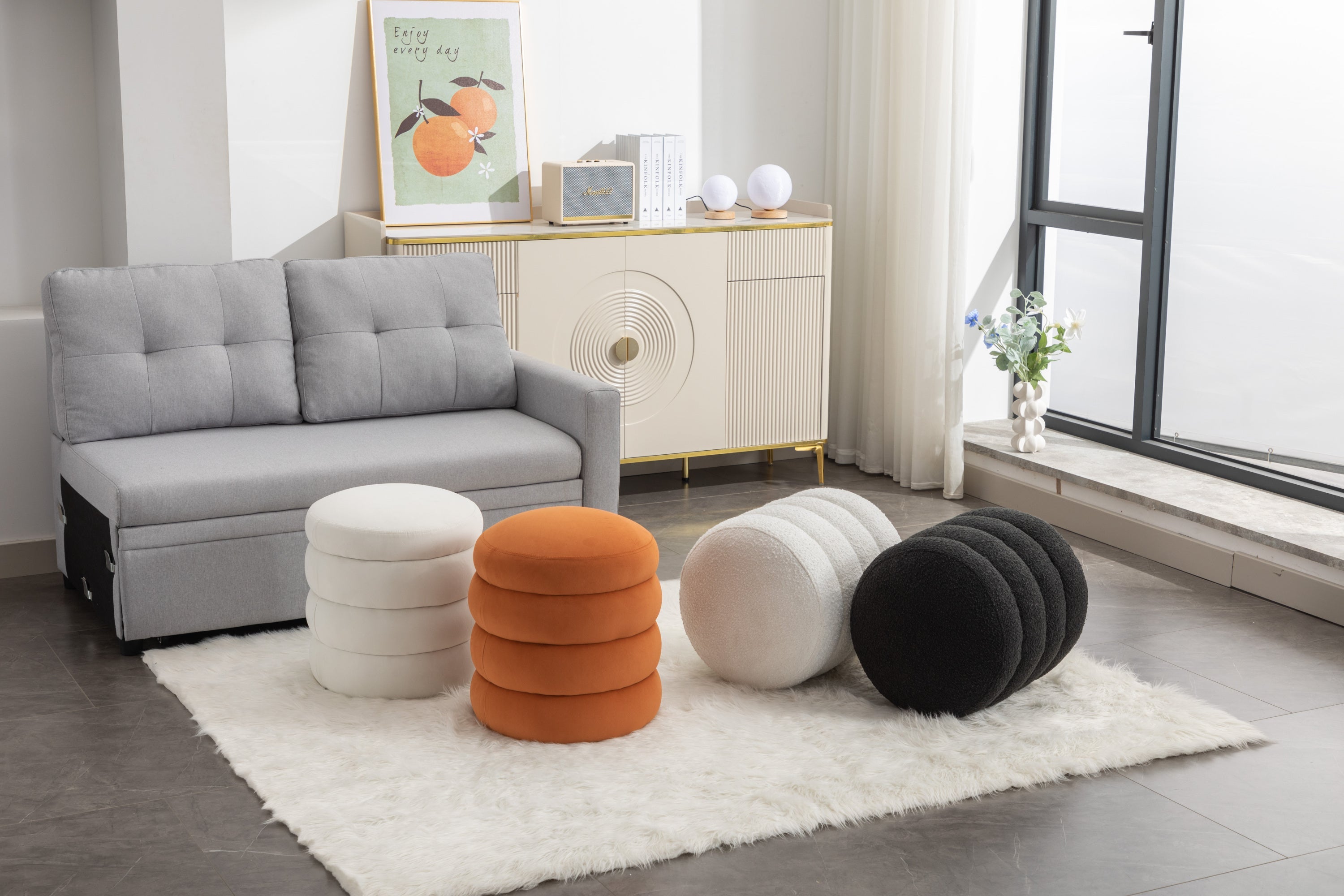 Boucle/Velvet Round Ottoman Footrest Stool