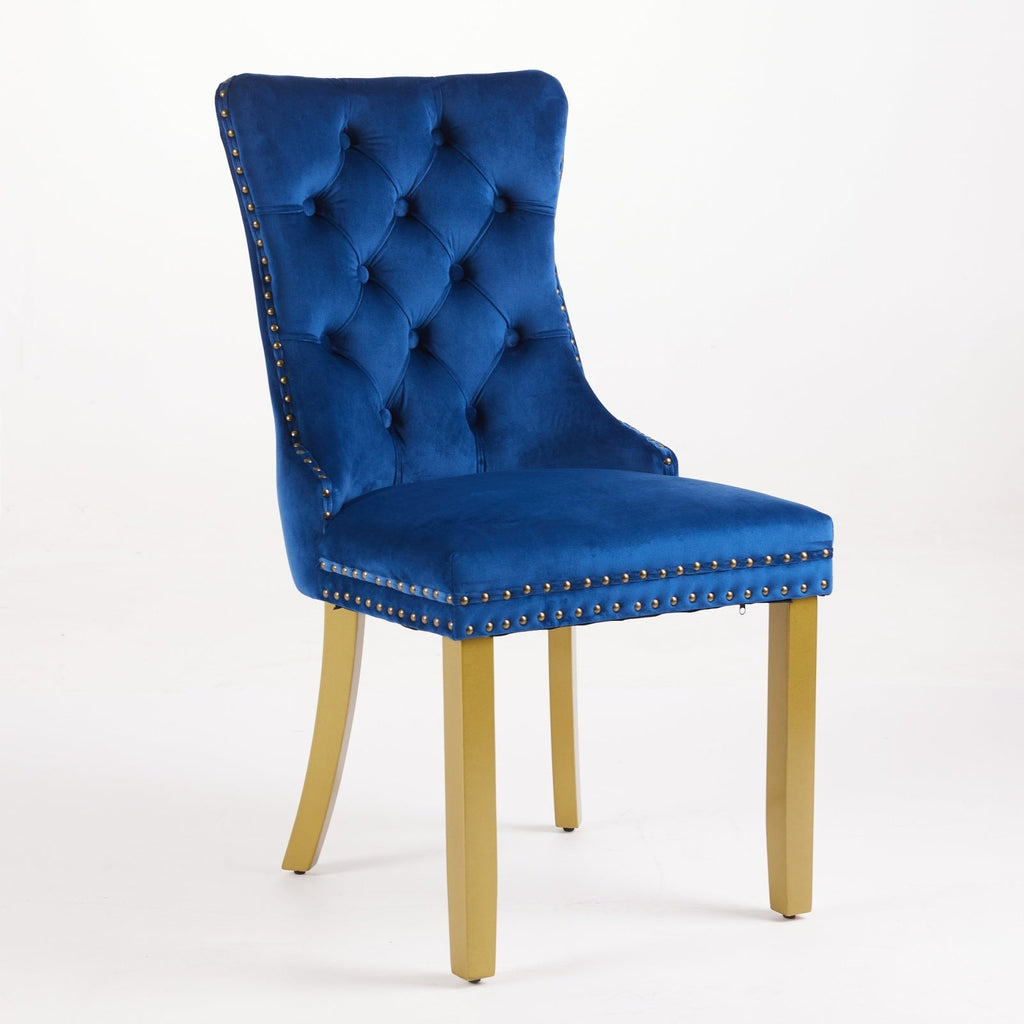 Mid-Century Velvet Dining Chairs with Lion Head Pull Ring (Set of 2)