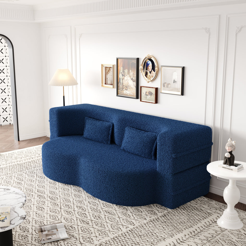 Modern Convertible Teddy Fabric Sofa with 2 Pillows