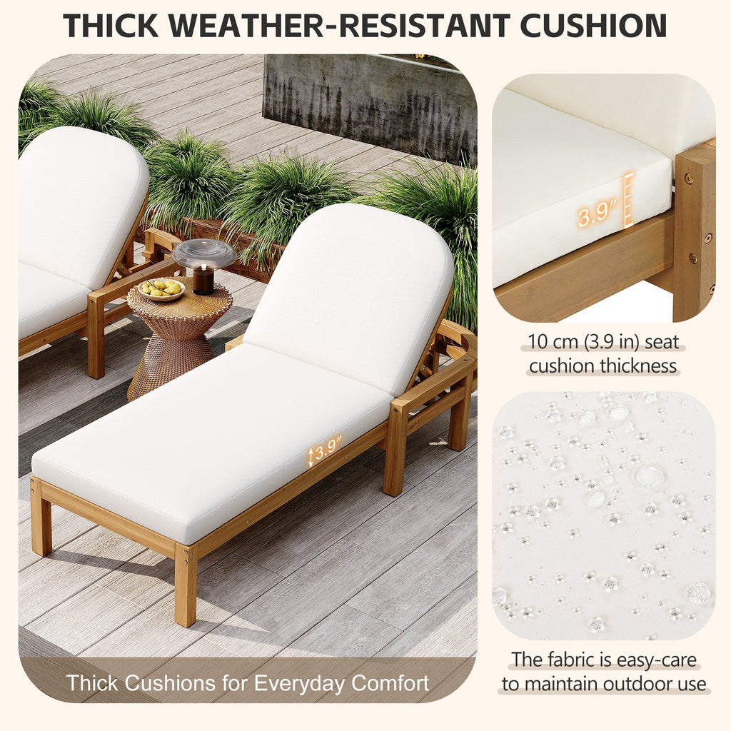 Acacia Wood Chaise Lounge Chairs 5-Position Adjustable Backrest for Patio Poolside