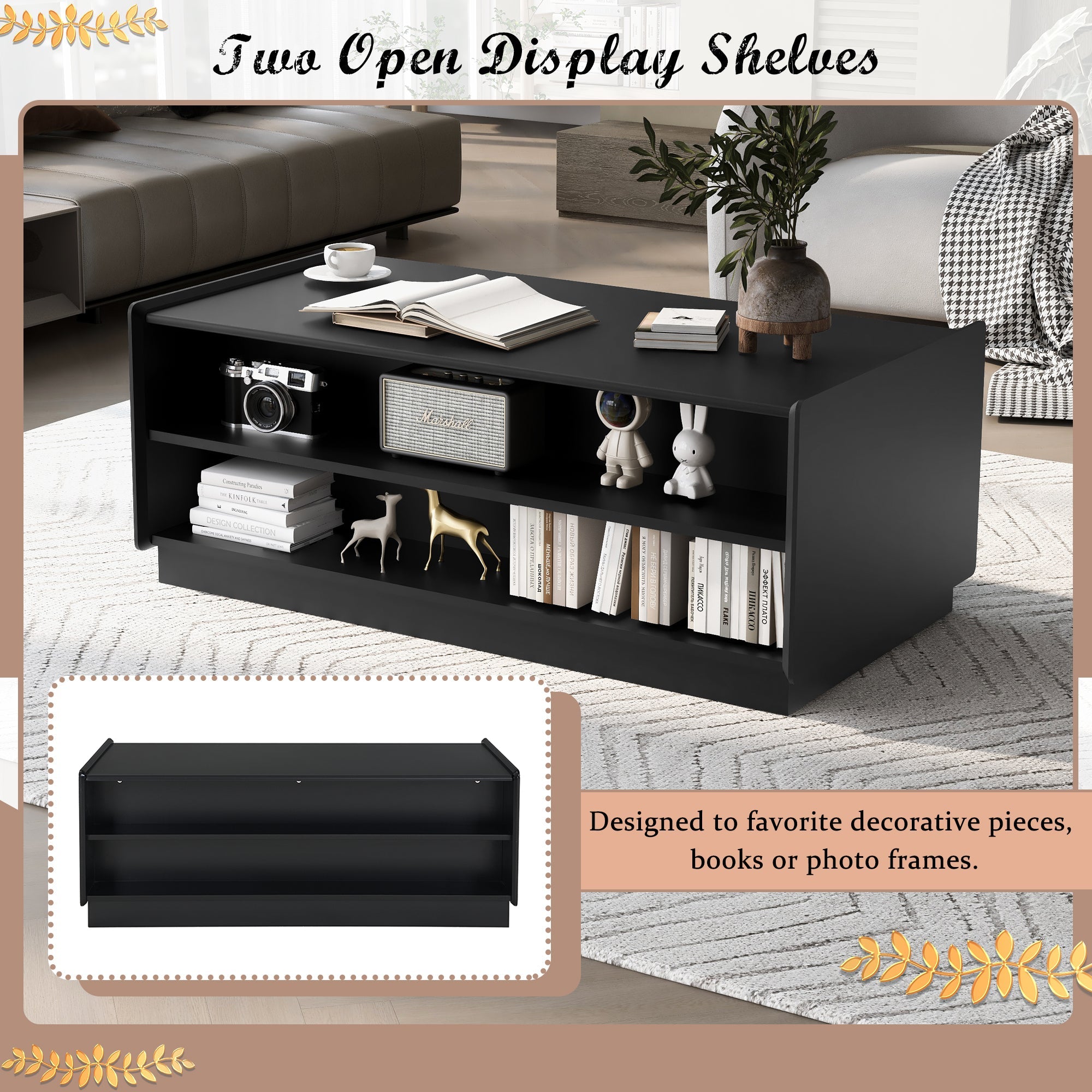 Modern 47.2' Wood Coffee Table with Fluted Style