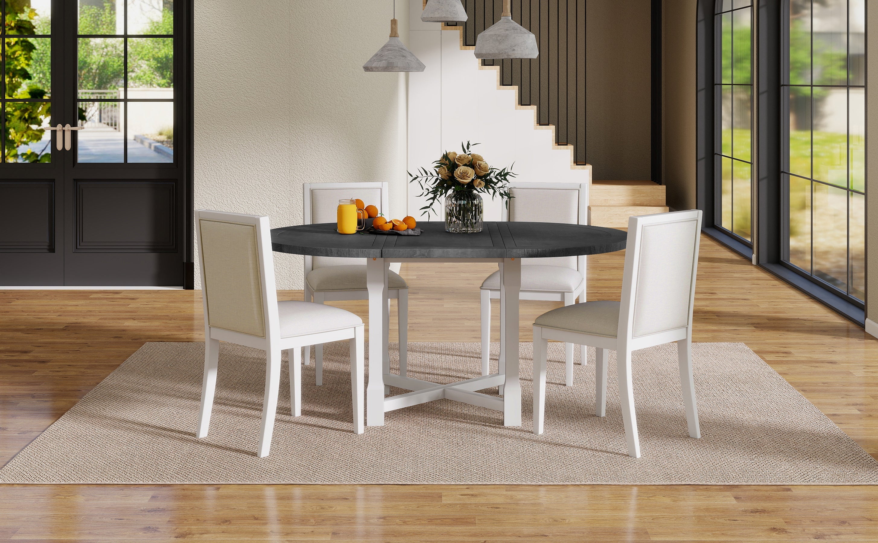 5-Piece Extendable Dining Table Set with Removable Leaf