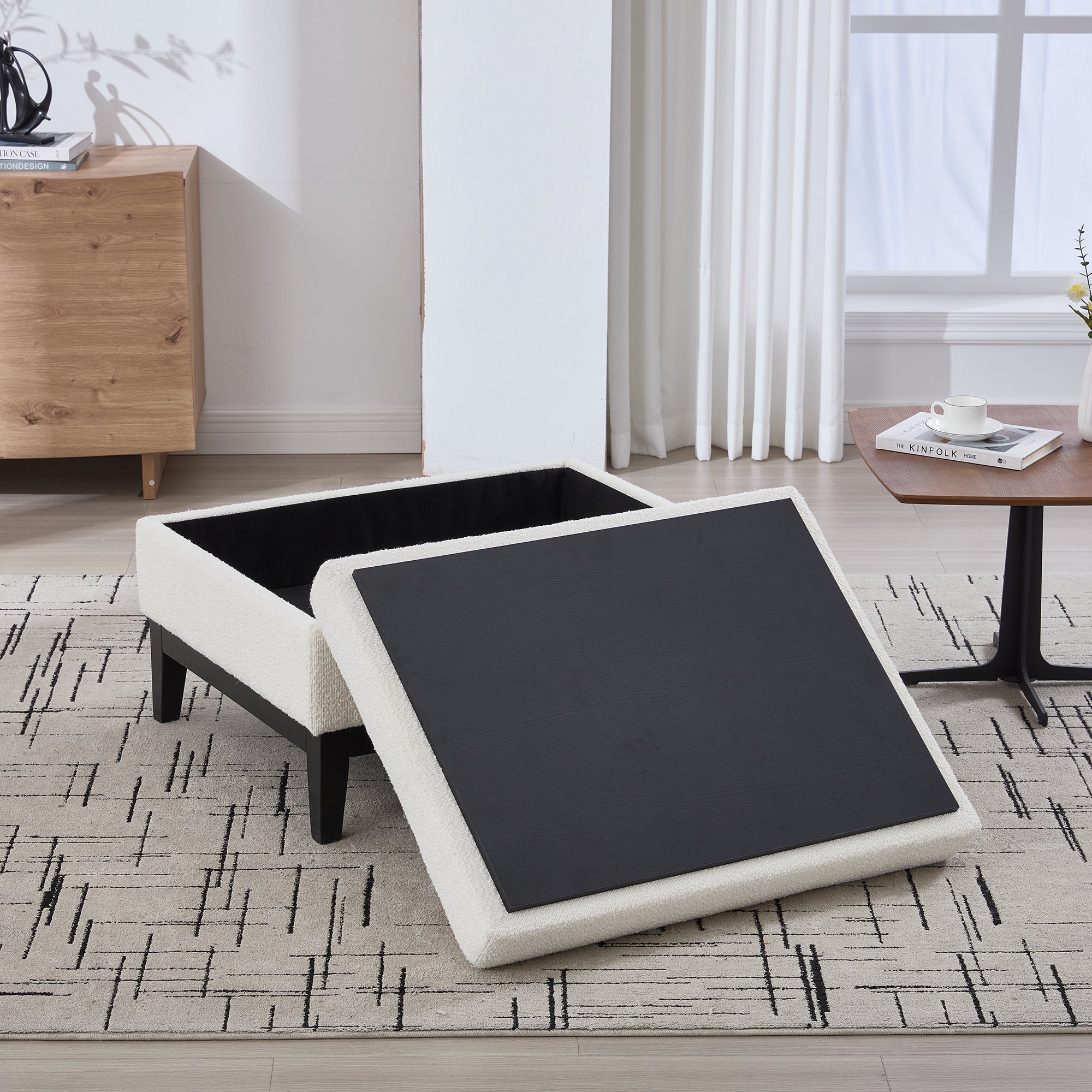 33.86'W Upholstered Wood Base Storage Ottoman