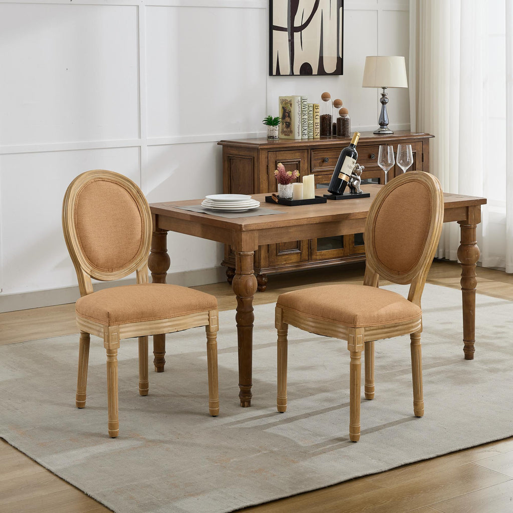 French Style Solid Wood Frame Linen Fabric Back Dining Chair (Set of 2)