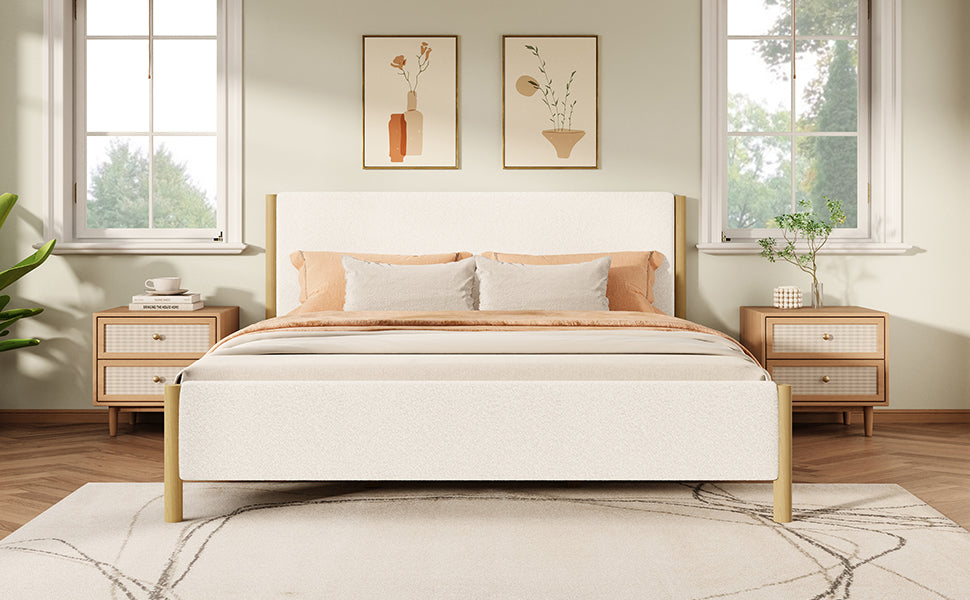 Modern White Boucle Upholstered Bed