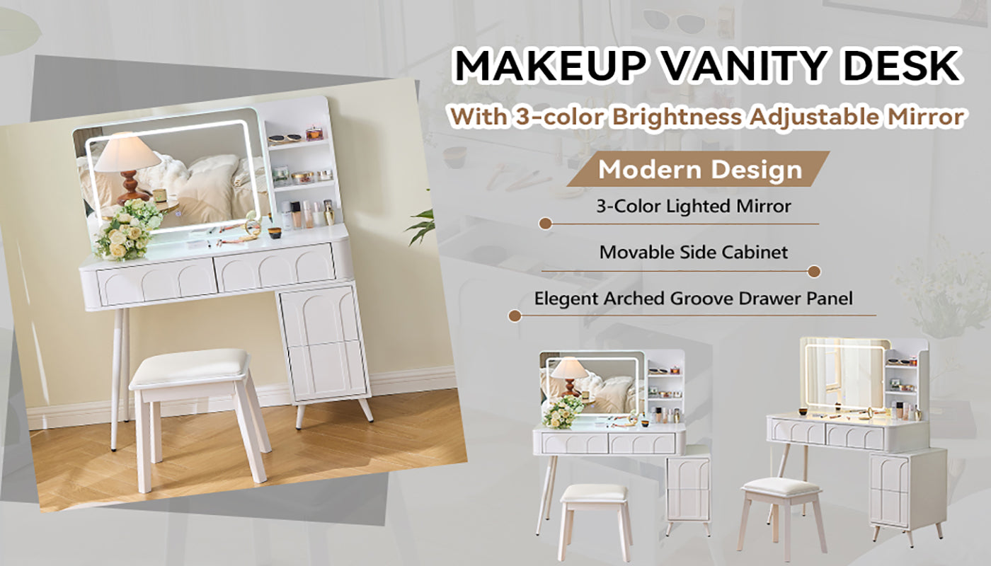 Modern Makeup Vanity Desk with LED Lights and Mirror