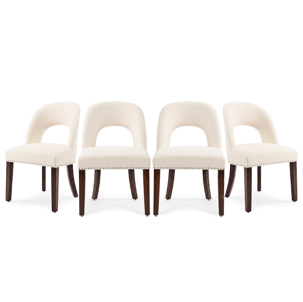 Firmoz Farmhouse Hollow Back Dining Chairs with Nailhead Trim & Rubberwood Legs