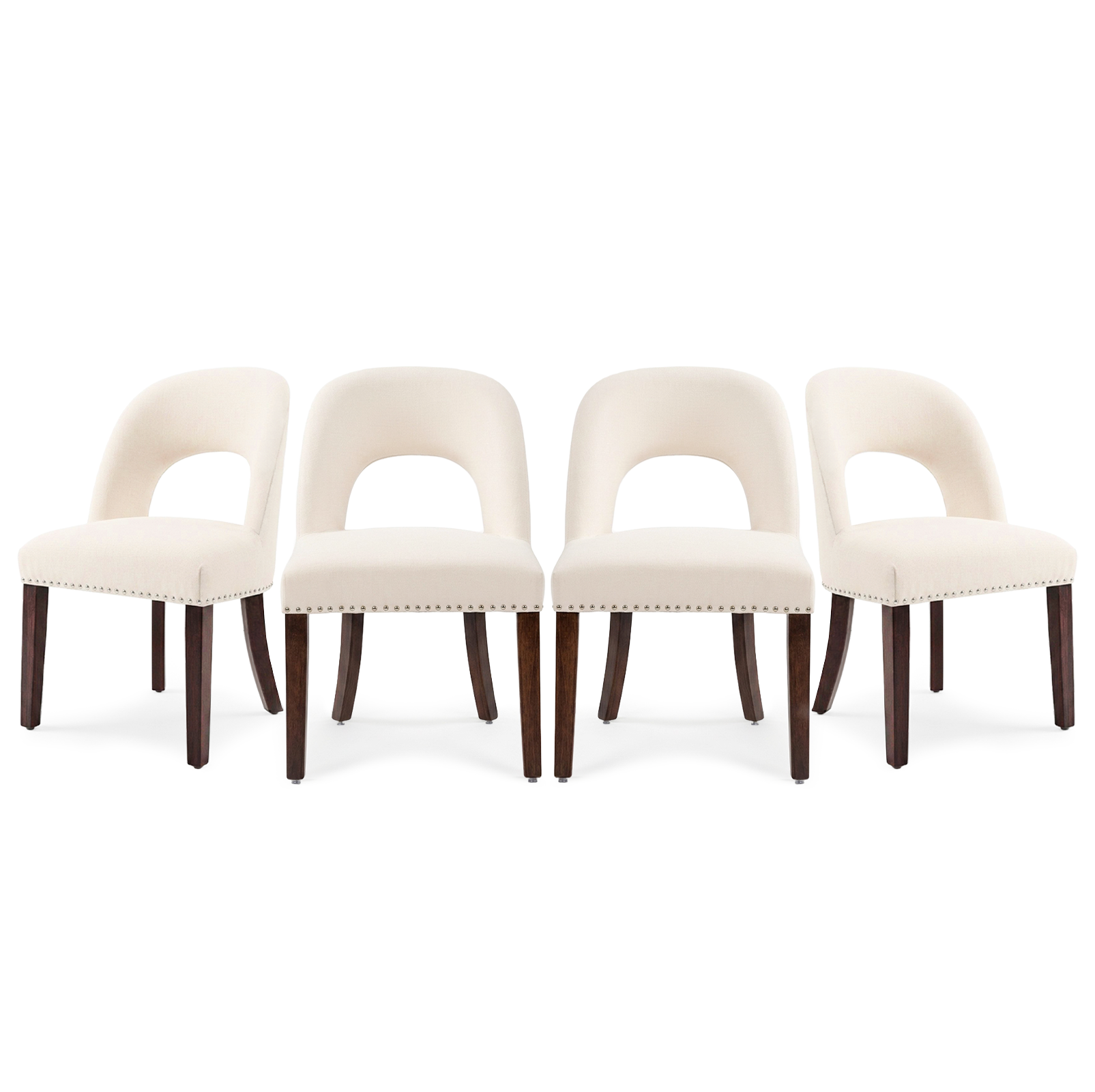 Firmoz Farmhouse Hollow Back Dining Chairs with Nailhead Trim & Rubberwood Legs