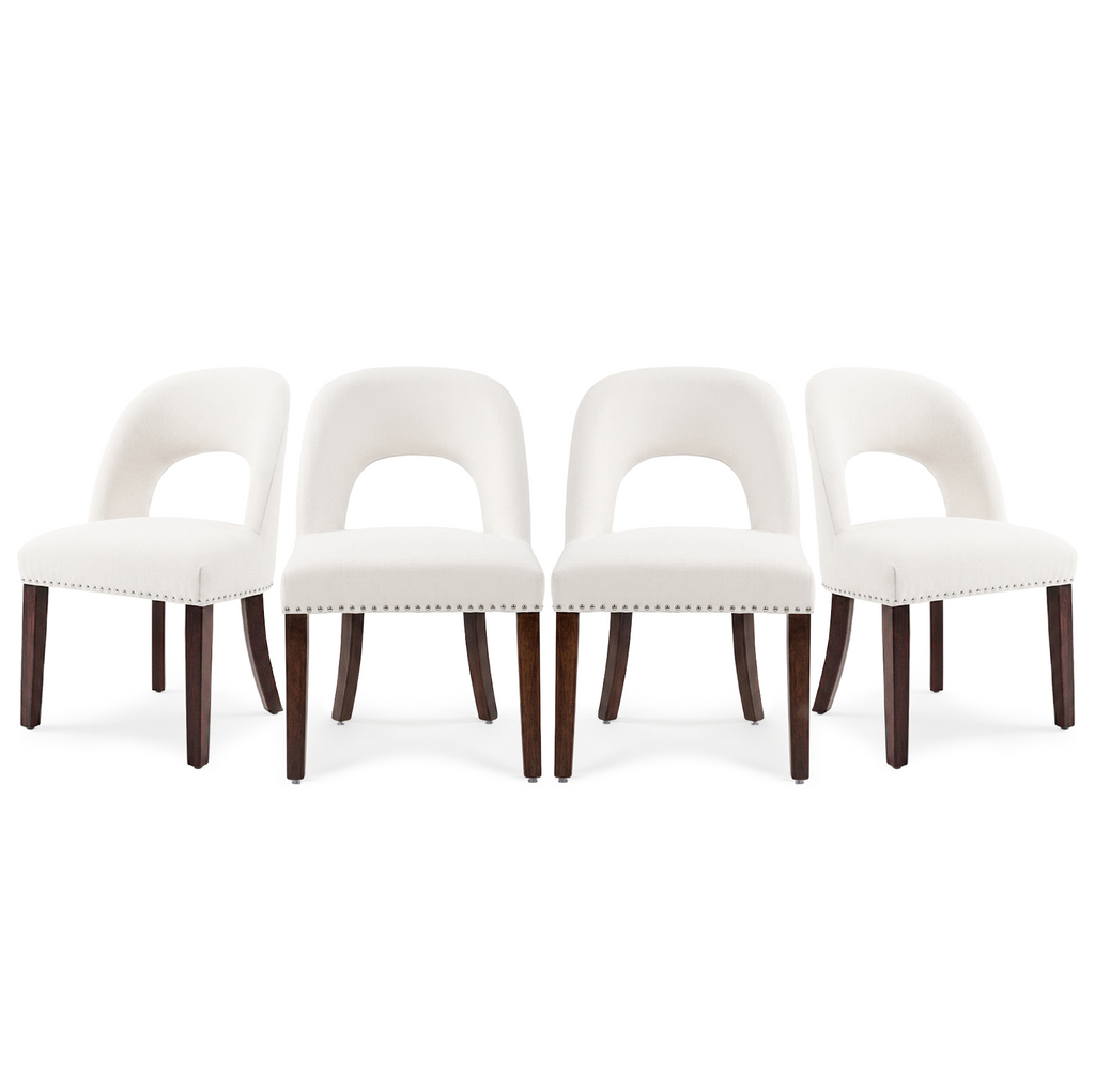 Firmoz Farmhouse Hollow Back Dining Chairs with Nailhead Trim & Rubberwood Legs