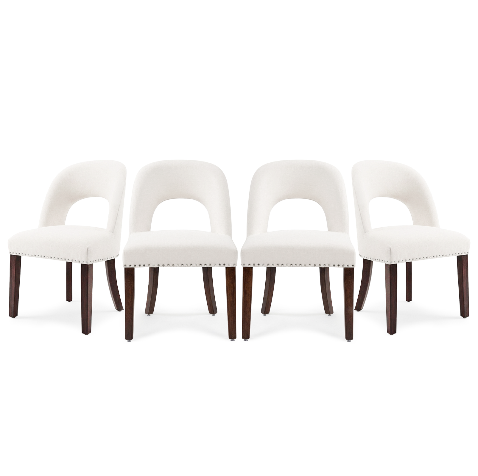 Firmoz Farmhouse Hollow Back Dining Chairs with Nailhead Trim & Rubberwood Legs