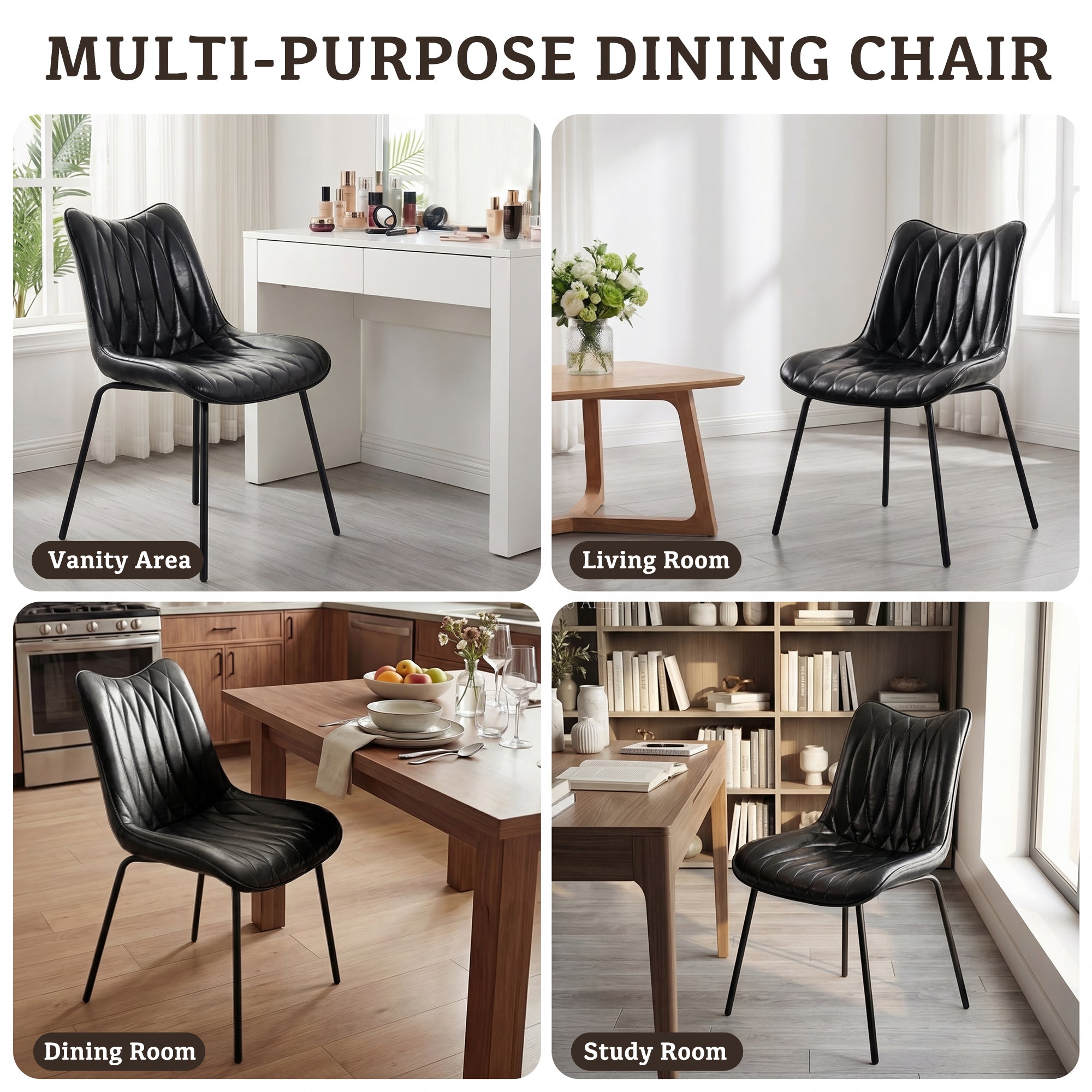 Firmoz Modern PU Leather Dining Chair with Black Iron Legs & Ergonomic Backrest