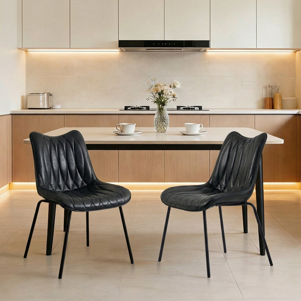 Firmoz Modern PU Leather Dining Chair with Black Iron Legs & Ergonomic Backrest