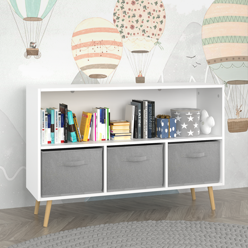 Children's Book Display Kids Bookcase with 3 Fabric Bins