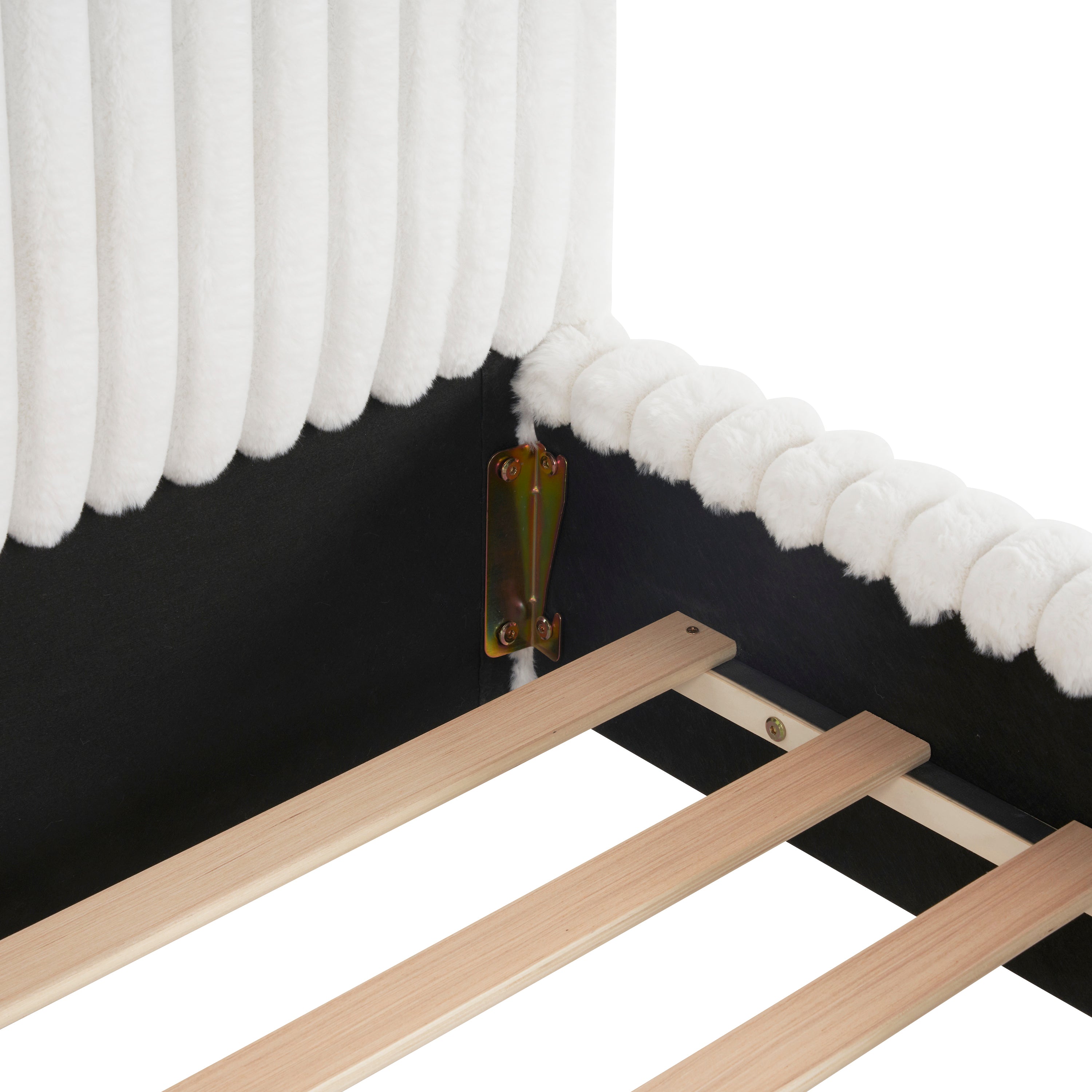 Sleek White Boucle Upholstered Bed with Wavy Headboard