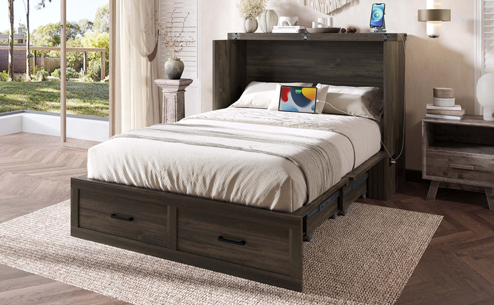 Murphy Bed Cabinet Full Size with Charging Station