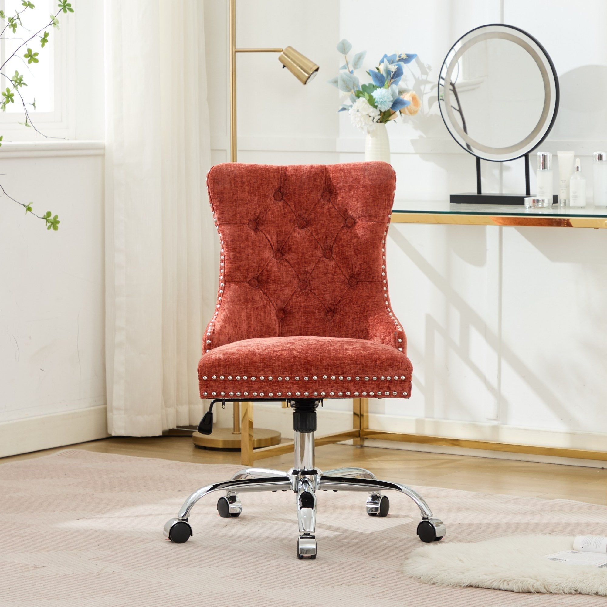 Modern Chenille Upholstered Tufted Button Home Office Chair