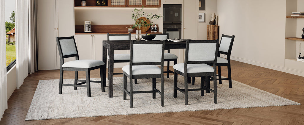 7-Piece Retro Rectangular Wood Dining Table Set